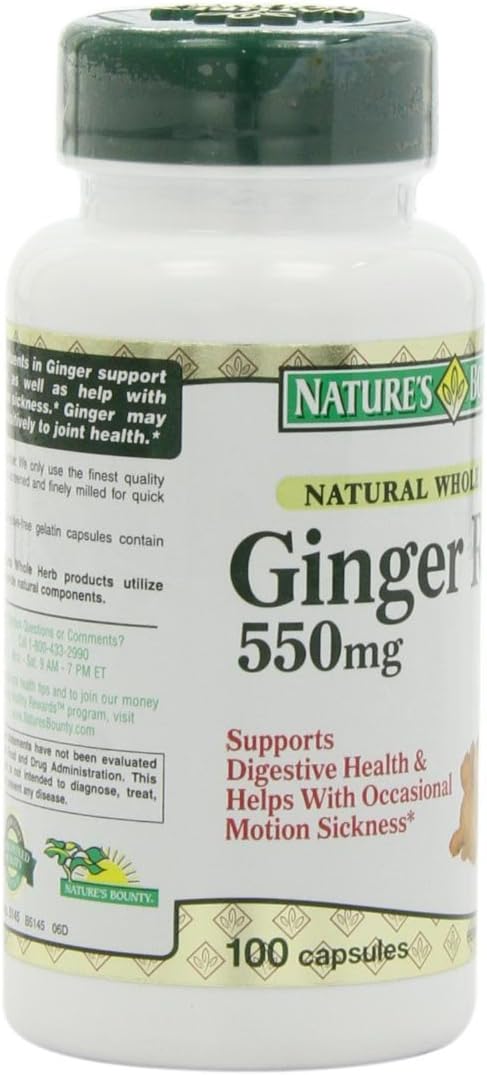 Nature's Bounty Ginger Root Pills and Herbal Health Supplement, Supports Digestive Health, 550mg, 100 Capsules: Health & Personal Care