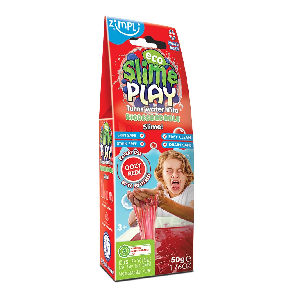 ZIMPLI - Eco Slime Play Red, Magically turns water into gooey, colourful slime, Eco-Conscious Slime Making Kit, Children’s Educational Playset
