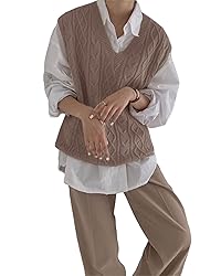 Women's V Neck Sweater Vest Oversized Sleeveless