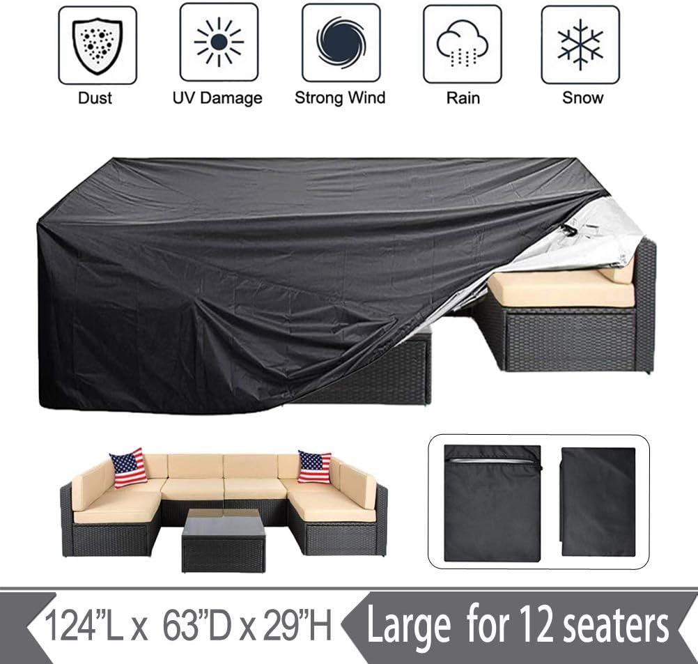 Oslimea Patio Furniture Cover Super Large Outdoor Sectional Furniture Set Cover, Table Chair Sofa Covers, Waterproof Dust Proof Anti UV/Wind Protective Cover (124"x63"x29"Furniture Set Cover): Furniture & Decor