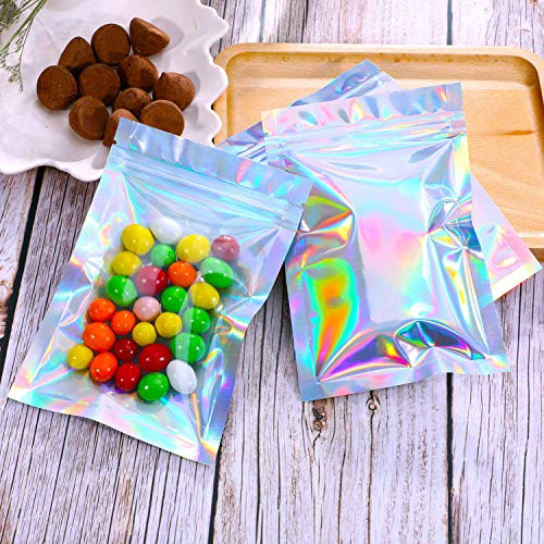 ELECDON 100PCS Ziplock Bag Creative Holographic Flat Multi-use Jewelry Bag Cosmetic Bag Packaging Bag (M)