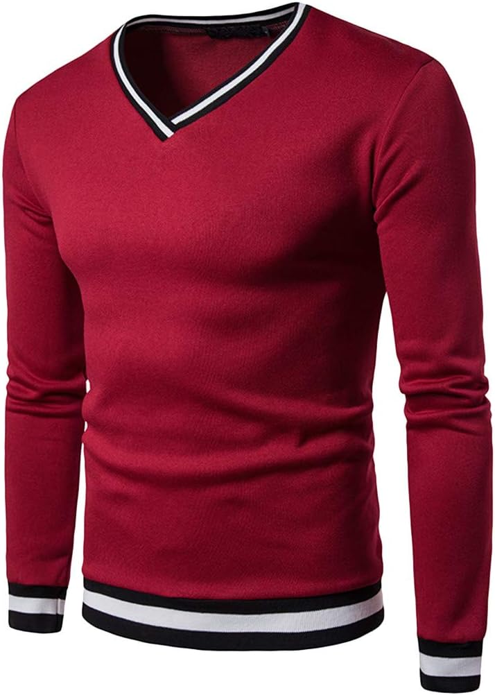CUTUDE Men's Slim Long-Sleeve Shirt, Warm Casual V-Neck Patchwork Top Blouse