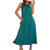 vinglam Summer Women's 100% Linen Midi Dress Casual Sleeveless Baggy Dresses with Slit