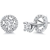 Gem Stone King 925 Sterling Silver Women Stud Earrings with Removable Jackets Round Lab Grown Diamond and Moissanite (1.42 Cttw)