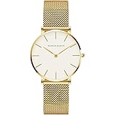 Asdppe Gold Watches for Women Classy Round Quartz Watch Minimalist Waterproof Ladies Bracelet Wrist Watch,Stainless Steel Band,Reloj Mujer