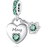 Birthstone Charms for Charms Bracelet: 925 Sterling Silver Heart Dangle Charms for Bracelets and Necklaces, Birthday Mother's Day Christmas Gifts For Women.