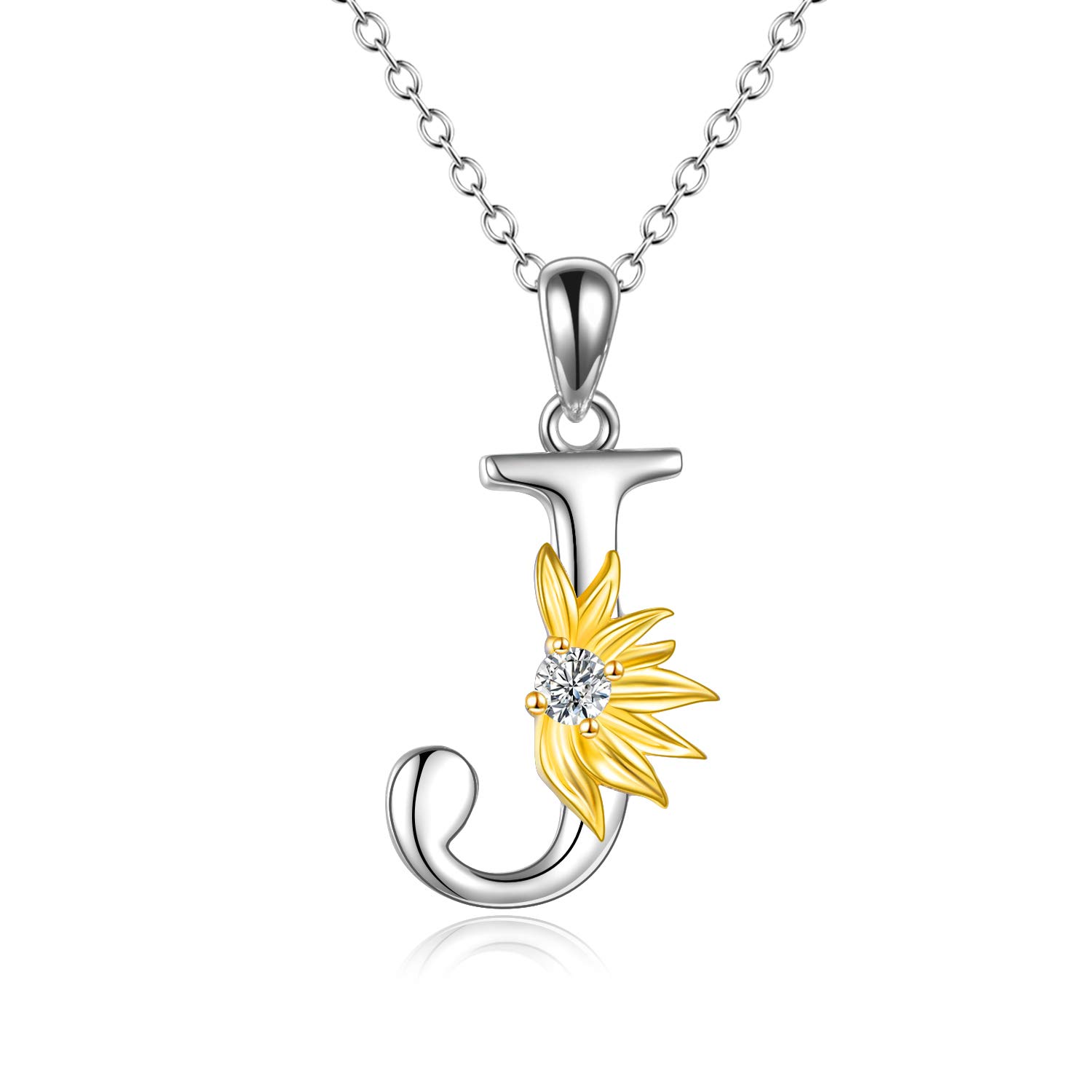VONALA Sunflower Gifts for Women Sterling Silver Initial Alphabet Letter J Pendant Sunflower Necklace Gifts for Women Girls