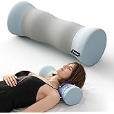 Ruizman Cervical Neck Roll Pillow - Memory Foam Cylinder Bolster Pillows for Neck Support - Ergonomic Design Round Neck Pillow with Cooling Cover for Leg, Back, Yoga (Grey Blue)