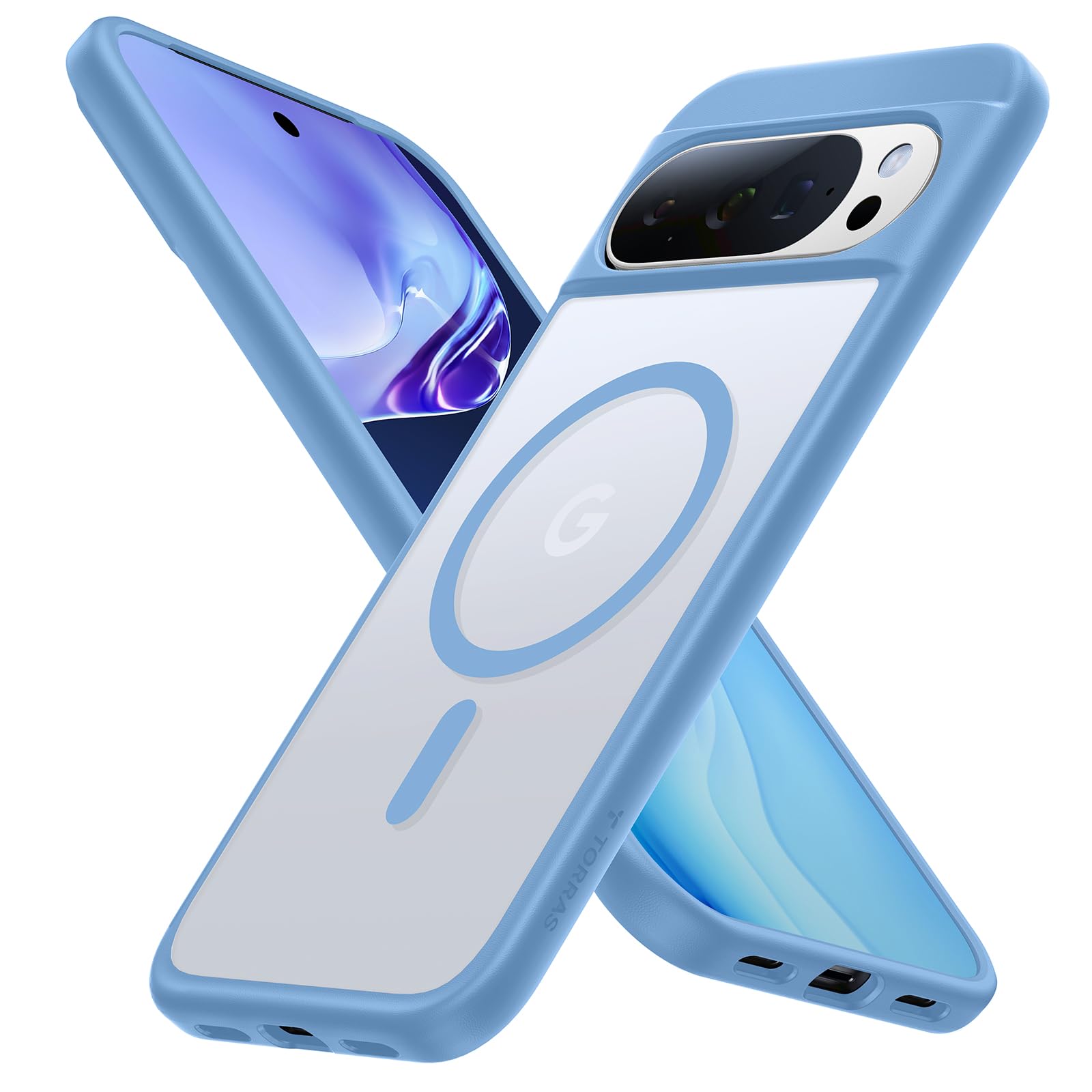Photo 1 of TORRAS Magnetic Shockproof for Google Pixel 10 Pro Case/Pixel 10 Case?[Military Grade 12FT Drop Protection][Fit for MagSafe], Slim Matte Translucent & Sturdy Armor Case for Pixel 10/10 Pro, Sky Blue