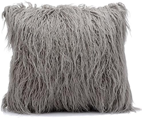 ButiShop Soft Gray Faux Fur Throw Pillow Case Long Furry Decorative Cushion Square Cover for Living Room Bedroom 18 x 18 Inch