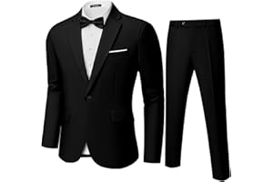 MAGE MALE Men's 2 Piece Suit One Button Slim Fit Formal Wedding Prom Tuxedo Suits Blazer Pants with Bow Tie Set