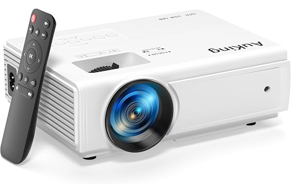 AuKing Projector, 2026 Upgraded Mini Projector, Full HD 1080P Home Theater Video Projector, Compatible with HDMI/USB/Smartphone/TV Box/Laptop (White)