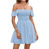 GLNEGE Women's Summer Grauation Mini Dress Casaul Flowy A-Line Ruffle Party Dresses Square Neck Smocked Trendy Sundress 2025