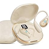 Open Ear Earbuds wireless bluetooth Headphones 5.4 Sports with Smart Digital Display,Clear Calls,50H Playtime,IPX4 Waterproof,Lightweight Over Ear Buds Design for Cycling, Running, Workout(Beige)