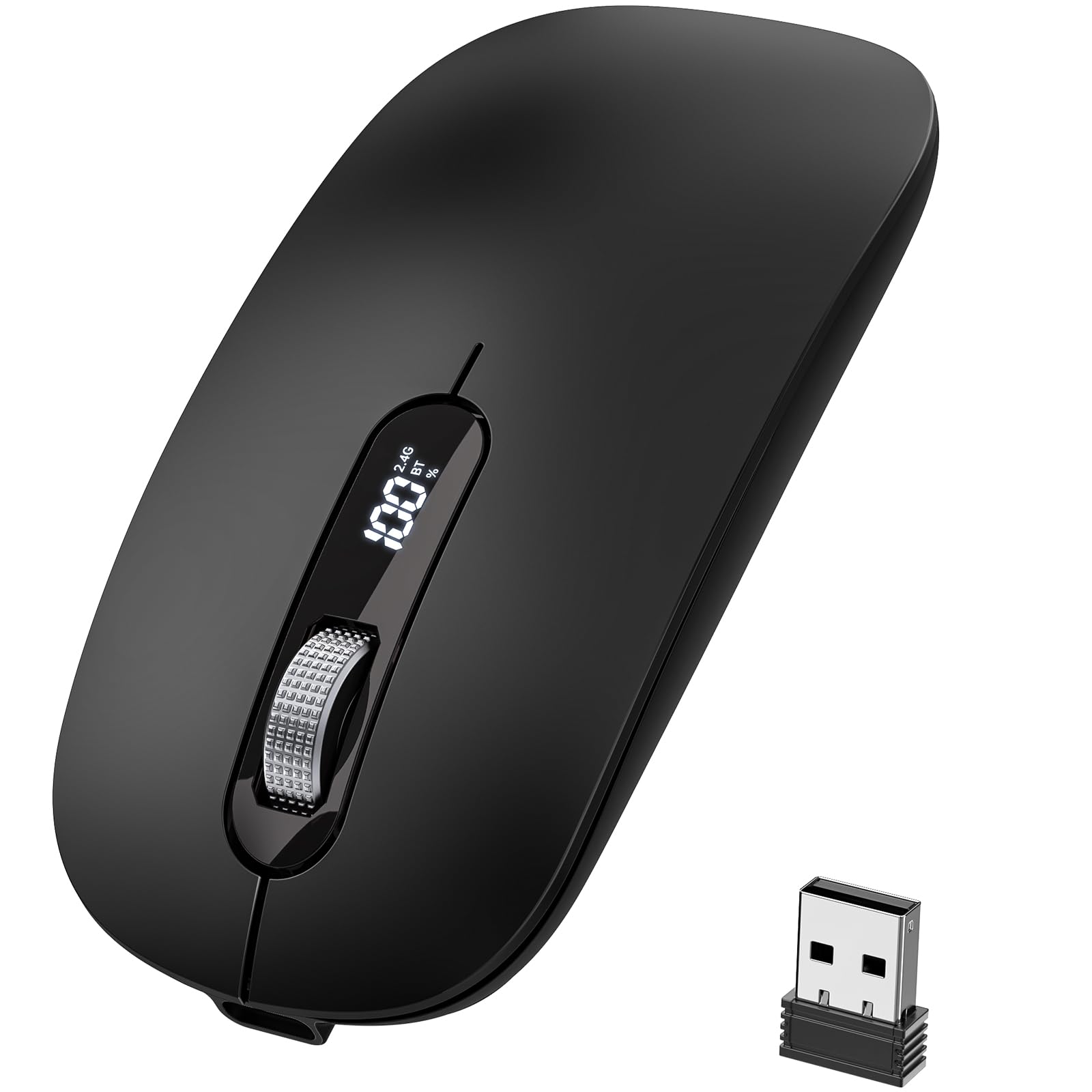 Photo 1 of ASLDPUO Wireless Bluetooth Mouse, BT5.0/4.0 & 2.4G Tri-Mode, Type-C Rechargeable with LED Screen Display, ilent Click for Laptop/PC/MacBook/Mac Air/iPad, Multi-Device & Office Use