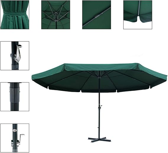 Amazon Com Sundale Outdoor 16 Ft Aluminum Patio Umbrella Table Market Drape Umbrella With Crank And Cross Bar Set For Garden Deck Backyard Pool 8 Alu Ribs 100 Polyester Canopy Dark Green