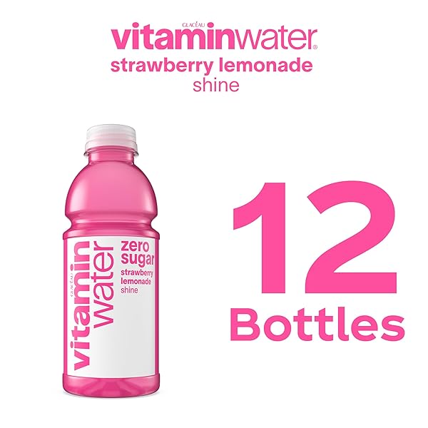 VITAMINWATER SHINE STRAWBERRY LEMONADE ZERO SUGAR, FLAVORED WATER BEVERAGE, 20 FL OZ BOTTLES, 12 PACK