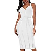 whoinshop Women's Bandage Halter V Neck Midi Cocktial Bodycon Club Party Dress