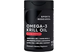 Sports Research® Omega-3 Krill Oil 1000mg - Pure Antarctic Superba Krill with Phospholipids, Choline & Astaxanthin - MSC Certified Sustainable · Non-GMO · Gluten Free - 60 Softgels