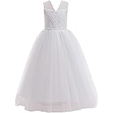 Glamulice Girls Flower Girl Dress Tulle Lace Wedding Party Bridesmaid Birthday Pageant Formal Dresses