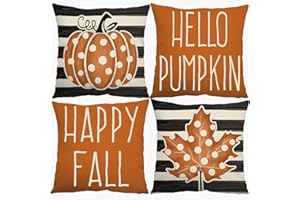 WIOYOI Fall Outdoor Pillow Covers, 18 x 18 inch Set of 4 Waterproof Throw Pillow Cases, Thanksgiving Cushion Decor for Home Outside Patio Front Porch House Farmhouse 2024(Style C)