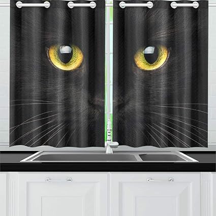 Amazon Com Yumoing Cute Muzzle Black Cat Closeup Kitchen Curtains
