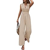Pink Queen Jumpsuits for Women Dressy Sleeveless V Neck Wide Leg Pants Romper Casual Vacation Outfits