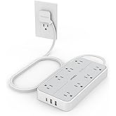 TESSAN Power Strip Surge Protector, 6FT Flat Plug Extension Cord | 8 Outlets 3 USB Charger 1 USB C, 1080 Joules Protection, Wall Mountable for Home Office School Dorm Room Essentials, Gray