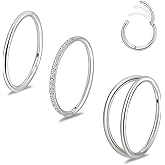 limerencia 3PCS Titanium Earrings Nose Rings, G23 Titanium Small Hoops Septum Clicker Rings, 16G/18G/20G Helix Lip Cartilage Helix Rook Daith Lobe Conch Tragus Piercing for Women Men