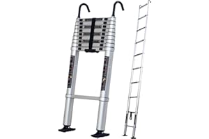 JADDUO Telescoping Ladder with Hooks, 12.5 FT Aluminum Collapsible Extension Ladder - 350 LBS Capacity, Non-Slip Feet, Portable Multi-Purpose Compact Ladder for Home, RV, Loft