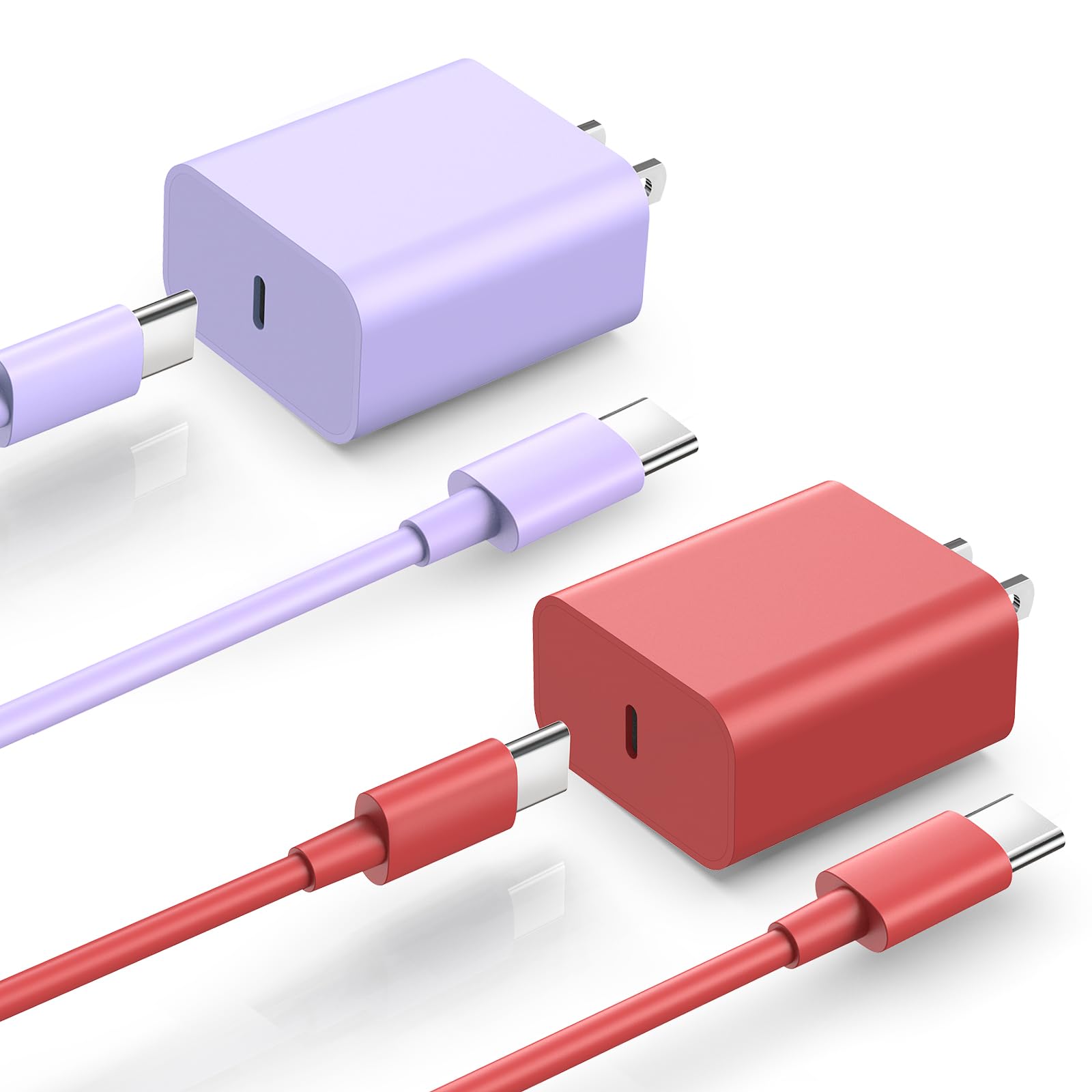 Photo 1 of 20W USB C Wall Charger Block,Compatibile with Phone 15 16 17 Pro Charger Fast Charging with 10FT Long Type C Cable,for Phone16/15 Pro Max,16Plus,15Plus,I-Pad/Pad Pro/Air/Samsumg and More(Purple,Red)