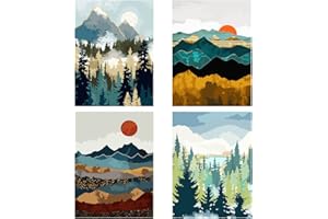 LWZAYS Paint by Number for Adults,Mountain Tree Landscape Paint by Numbers,without Frame DIY Oil Painting Acrylic Paints for Wall Art（4 Pack 12x16 in）