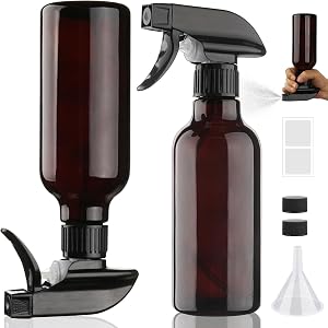 Hethyo 12oz Glass Spray Bottles 2 Pack, 360° Any-Angle Spraying | Refillable Leak-proof Bottles with Adjustable Nozzle; Ideal