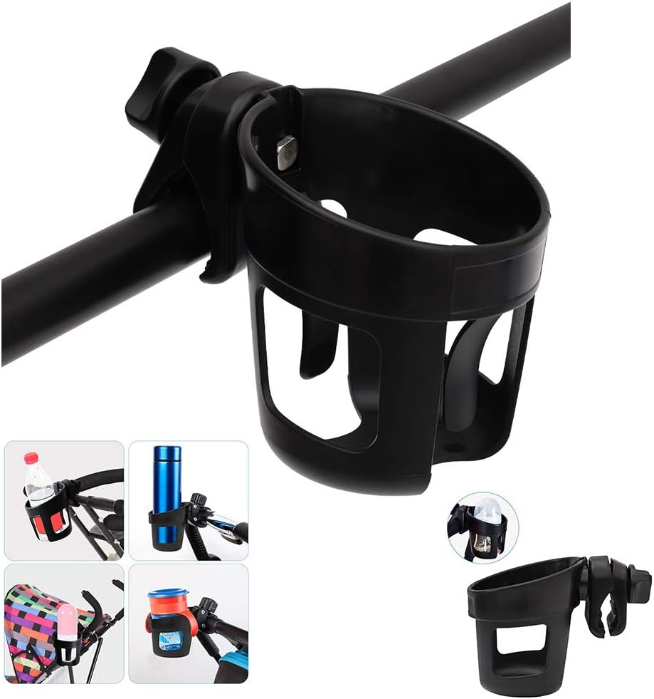 Stroller Cup Holder Universal Pushchair Pram Cup Holder for Baby Buggy, 360 Degrees Rotation Adjustable, Black