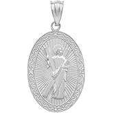 Saint Collection 925 Sterling Silver St. Andrew the Apostle CZ Oval Medal Charm Pendant (Medium)