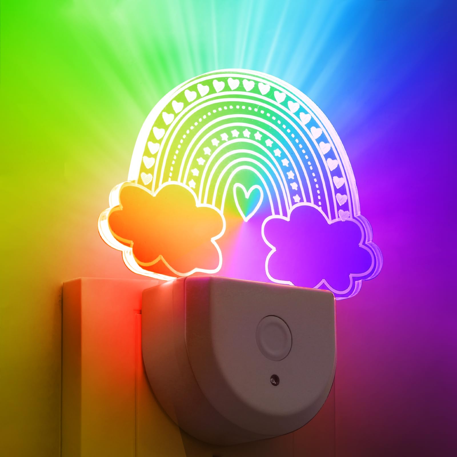 Photo 1 of Rossesay 2 Pcs Rainbow Night Light for Kids Plug into Wall 8 Color Changing Baby Rainbow Night Light with Dusk to Dawn Sensor for Girl Children Nursery Toddler Bedroom Decor Birthday Gifts
