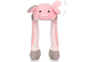 Deletoys Animal Plush Hat with Moving Jumping Ears Pop Up Beating Hat Plush Cosplay Dress Up Funny Gift for Kids Adult