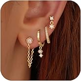Gold Earrings for Women, 14k Gold Plated Dangle Huggie Earrings for Women Trendy Dainty Gold Hoop Earring Stacks Hypoallergenic Pearl Chain Drop Cartilage Earring Fashion Womens Jewelry