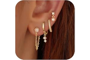 EWRKBRㅤ Gold Earrings for Women, 14k Gold Plated Dangle Huggie Earrings for Women Trendy Dainty Gold Hoop Earring Stacks Hypoallergenic Pearl Chain Drop Cartilage Earring Fashion Womens Jewelry