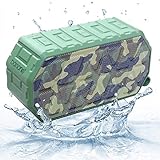 Barsone Portable Wireless Bluetooth Waterproof Speaker, Built-in Mic, Dual-Driver IPX6 Shockproof/Dustproof Speaker with Superior Sound for Camping, Hiking, Biking, Home, Beach - Camouflage