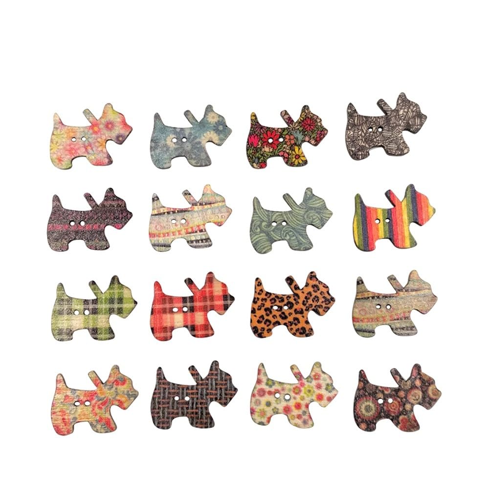 HEALLILY 50pcs Wooden Dog Buttons Assorted Decorative Embellishments 2 Holes for DIY Sewing Crafting Clothing (Mixed Color)