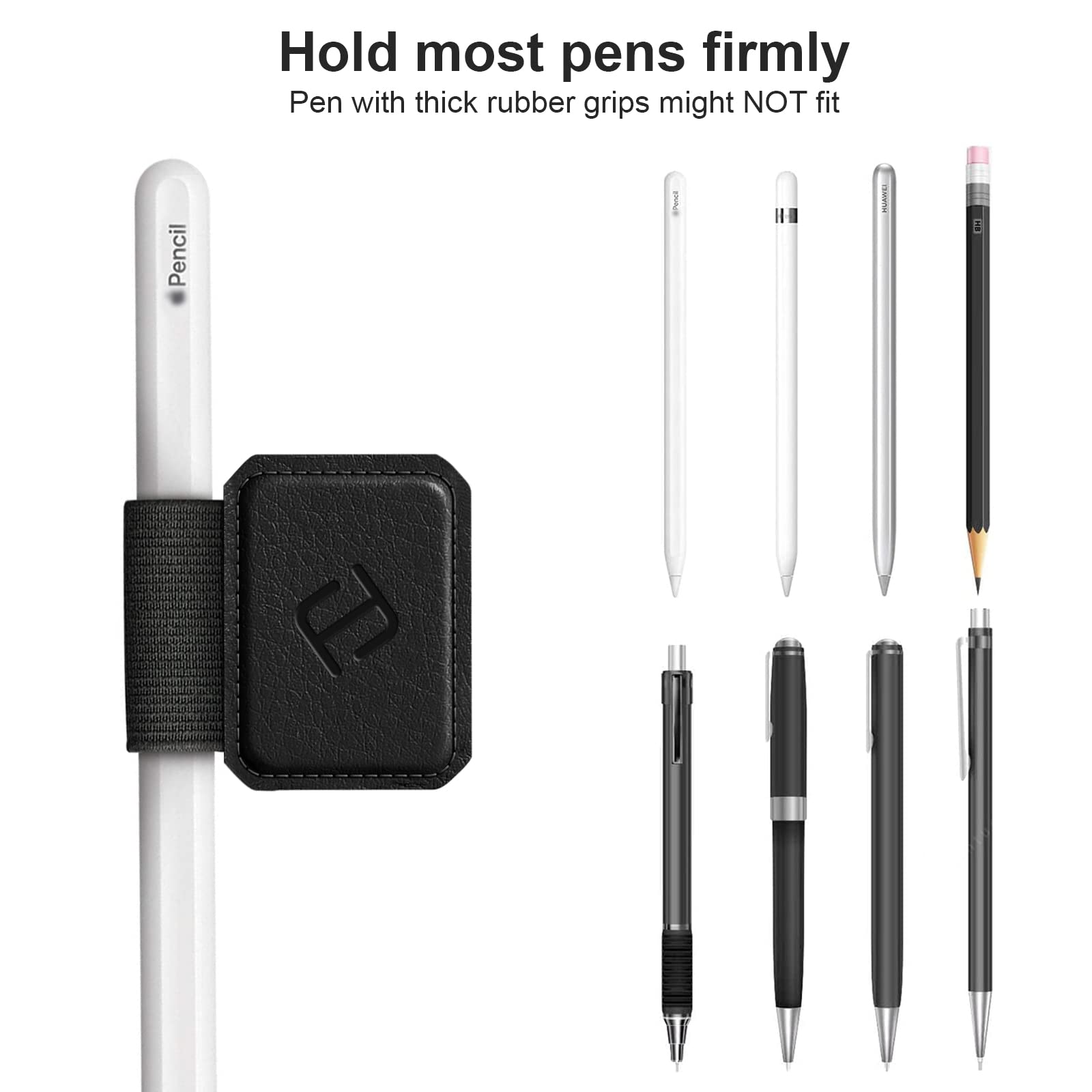 Fintie 4 Pack Pen Loop Holder for Apple Pencil Pro, Apple Pencil (USB-C / 1st / 2nd Generation) and Stylus Pens, Elastic Adhesive Leather Sleeve Attached to Cases, Black