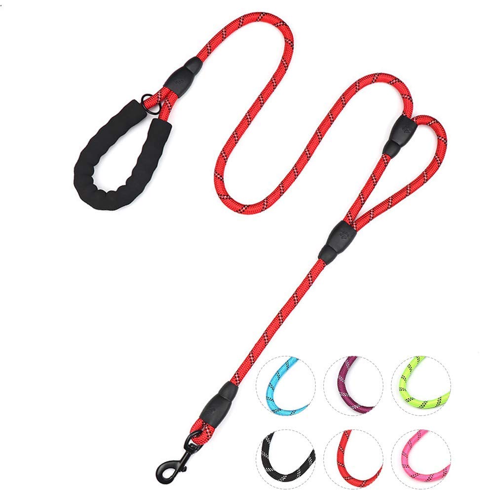 DDSColour Dog Lead Dog Leash 1.8M/6ft Long with Two Padded Handles,Handle Reflective Perfect for Medium Large Dog Leash Strong Double Handle Lead,Greater Control Safety Training Red