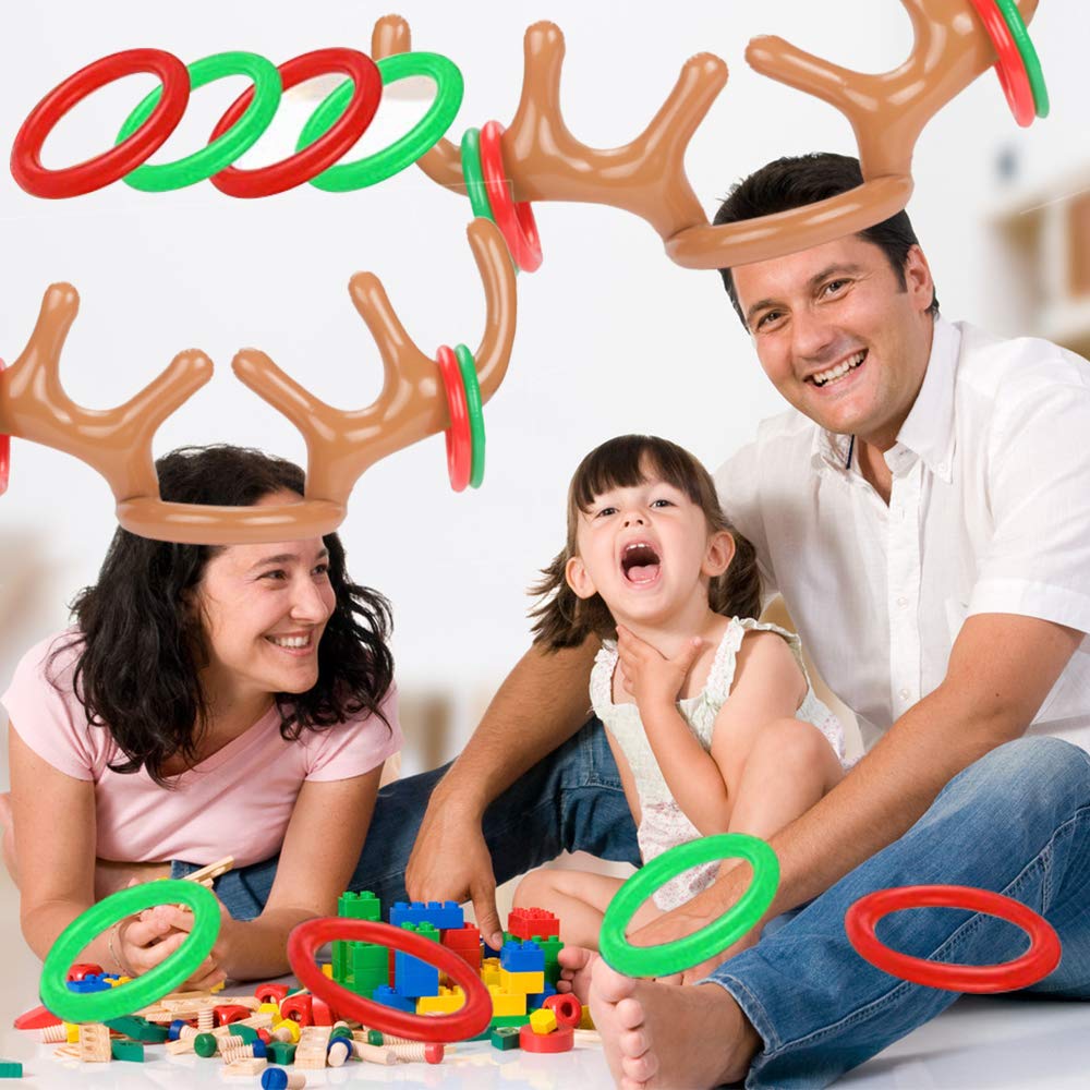 Koogel Inflatable Reindeer Antler Hat Ring Toss Game With Rings For Family Kids Christmas Party New Year Party Favors Toys Gifts