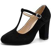 JIA JIA Women's T-Strap Low Heel Satin Wedding Pumps - Closed Toe Bridal Shoes