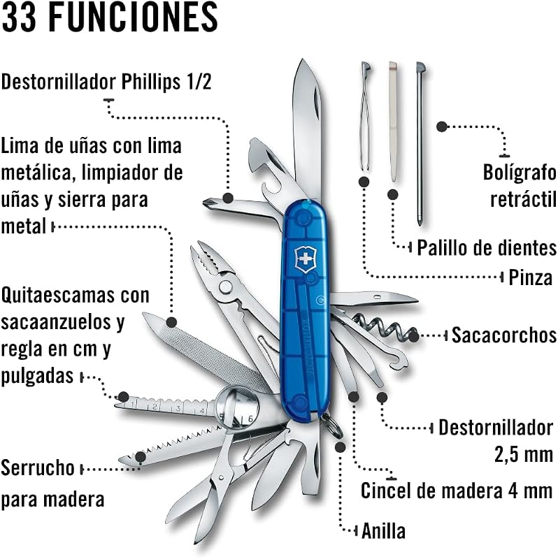 Swiss Champ Swiss Army Knife - 33 funções multiusos, azul