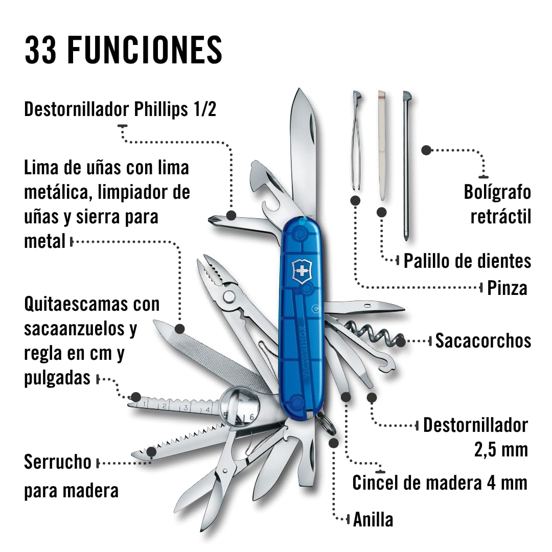 Navaja Suiza Swiss Champ - Multiusos de 33 Funciones, Azul