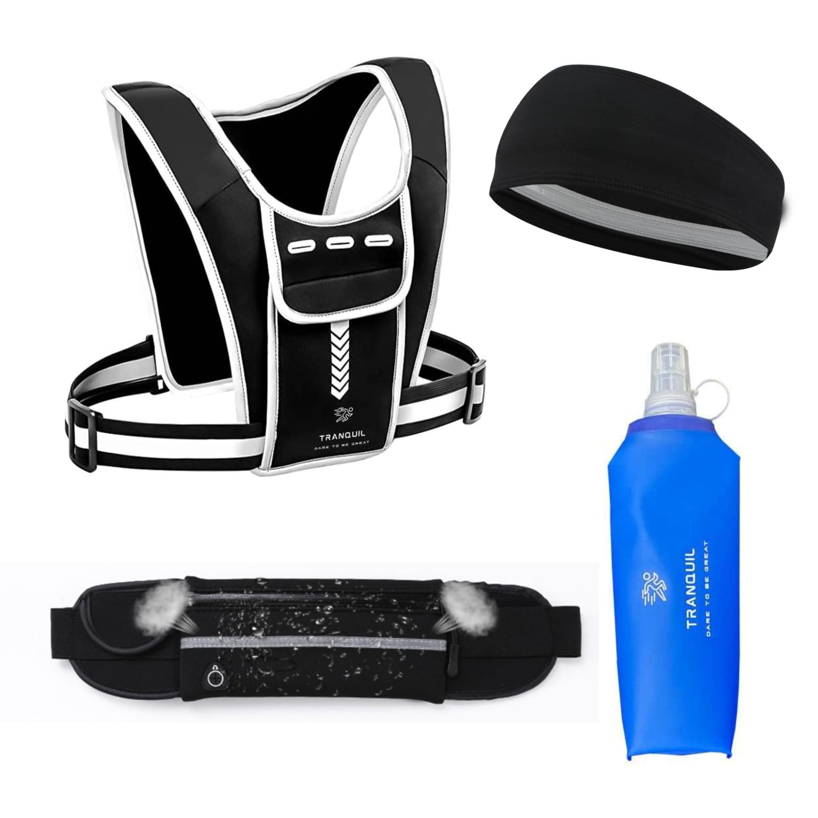 All-in-one package includes a high-performance Running Vest Sweat Band, Collapsible Water Bottle,Waist Running Belt