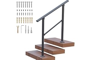 Mychoiii 3-Step Handrails for Outdoor Steps,Outdoor Stair Handrail Fits 1 to 3 Steps,Black Wrought Iron Hand Rail Stair Railing Kit for Concrete Steps,Porch Steps