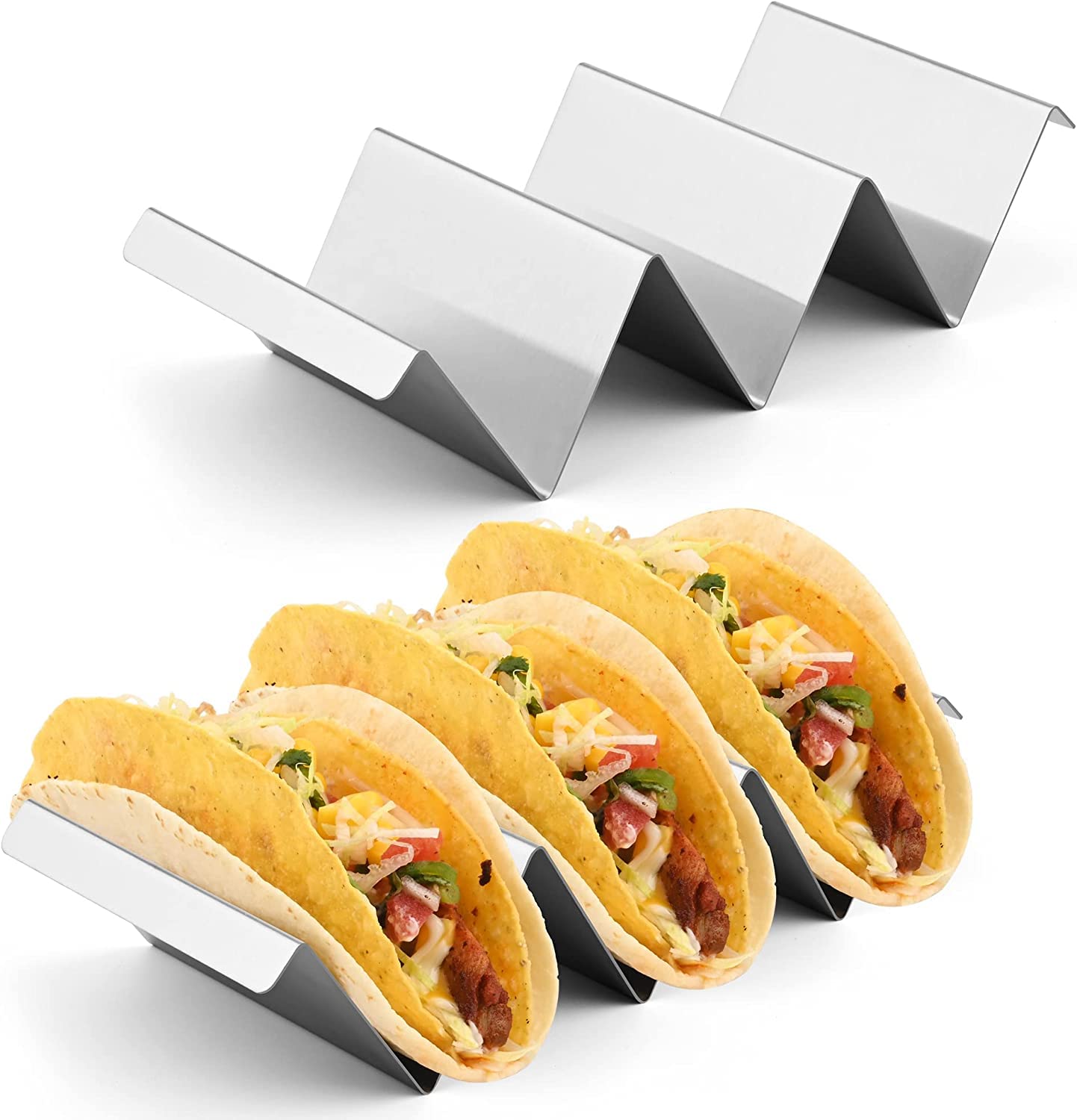 PIQIUQIU Taco Holder, Set of 2 (Stainless Steel, Triangular, Dishwasher Safe, 10 x 20.25 x 5.5 cm / 3.9 x 8.1 x 2.2 inches)